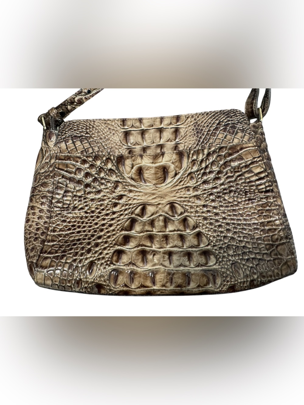 Brahmin Croc-Embossed Brown Crossbody Shoulder Bag - Picture 9 of 14
